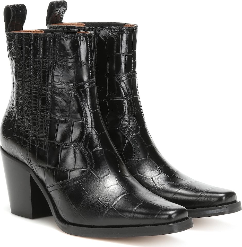 Ganni Western leather ankle boots