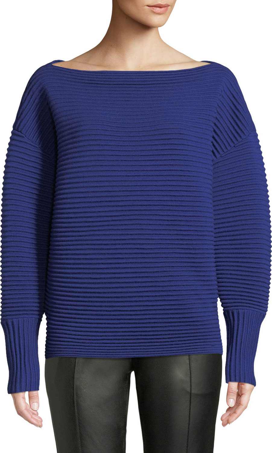 VICTORIA, VICTORIA BECKHAM Boat-Neck Full-Sleeve Horizontal Ribbed Wool Sweater VICTORIA, VICTORIA BECKHAM Boat-Neck Full-Sleeve Horizontal Ribbed Wool Sweater