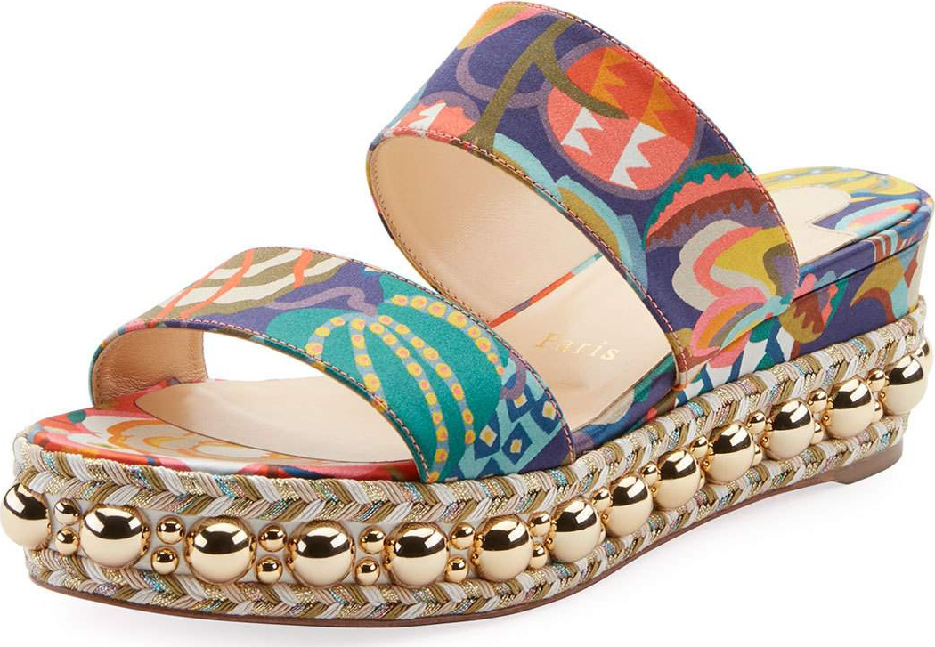 Christian Louboutin Janitag Printed Satin Red Sole Slide Sandal Christian Louboutin Janitag Printed Satin Red Sole Slide Sandal