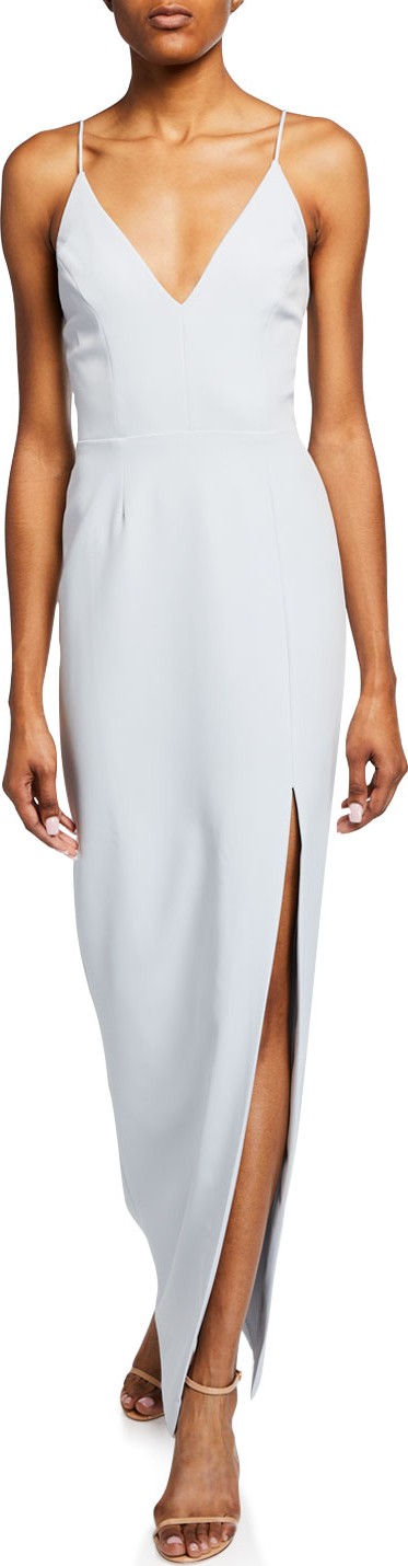 WAYF The Maisle Plunge-Neck Column Gown with Slit