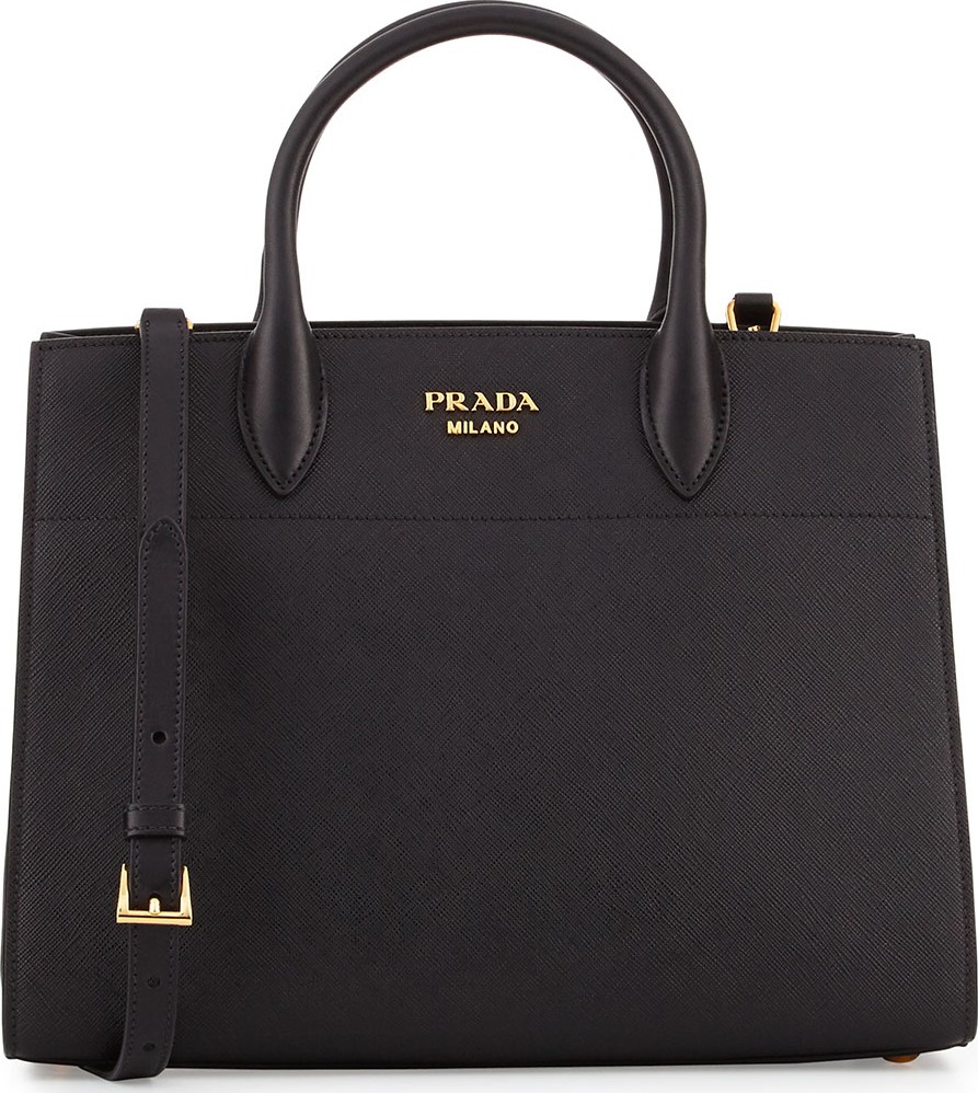Prada Bibliotheque Medium Saffiano Top-Handle Tote Bag, Black (Nero)