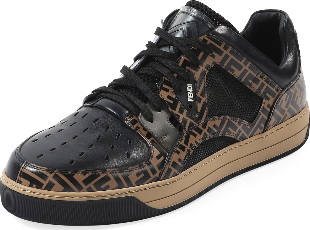 Fendi Men's Fancy Logo Low-Top Leather Sneakers