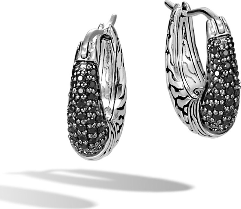 John Hardy Classic Chain Arch Hoop Earrings w/ Black Sapphires & Spinel
