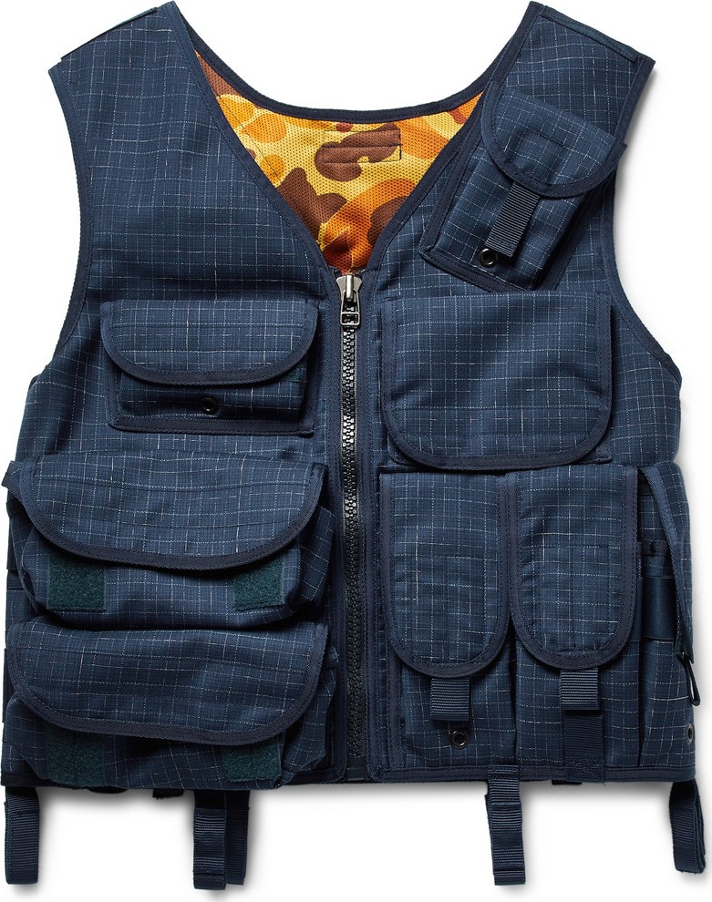 Junya Watanabe Grosgrain-Trimmed Checked Wool Vest