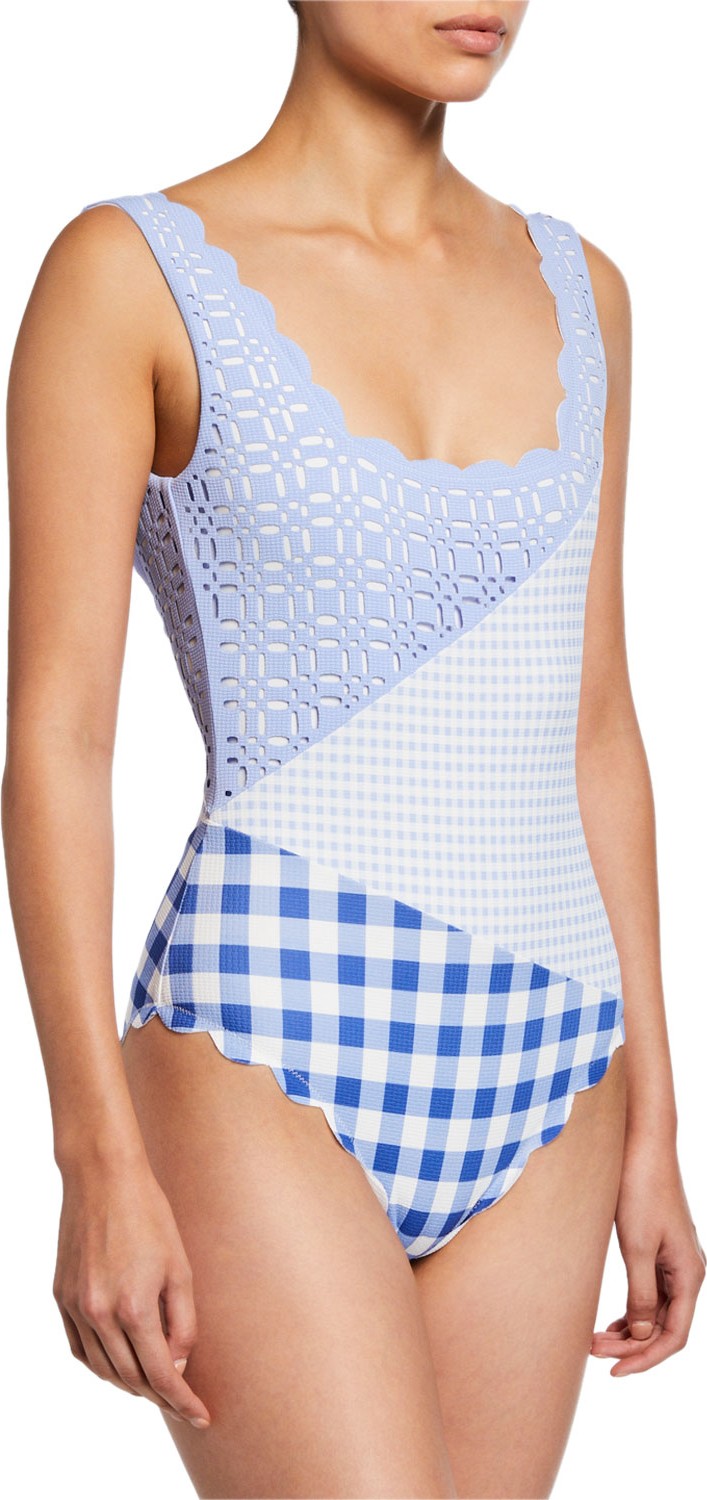 Marysia Wainscott Scalloped Check One-Piece Swimsuit