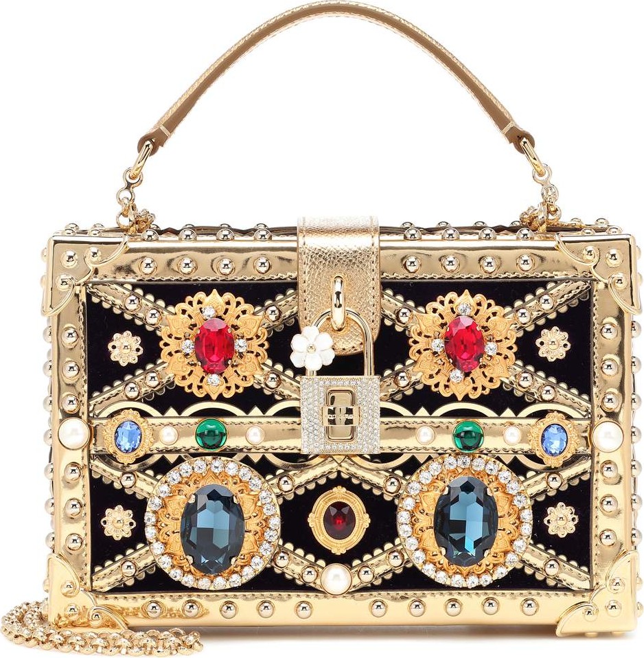 Dolce & Gabbana Dolce embellished leather and velvet clutch