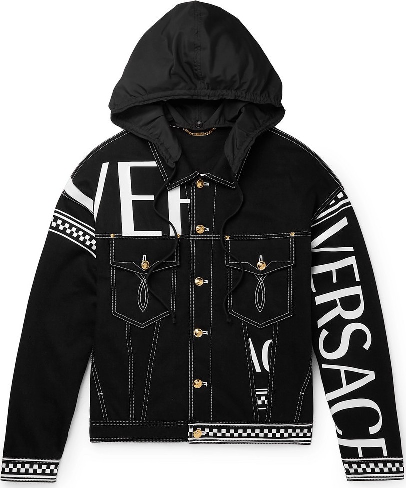Versace Logo-Print Hooded Denim Jacket
