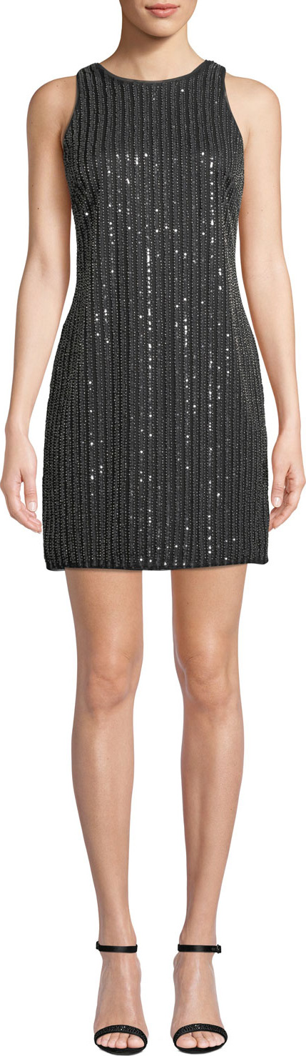 Aidan by Aidan Mattox Sequin & Bead Halter Mini Dress