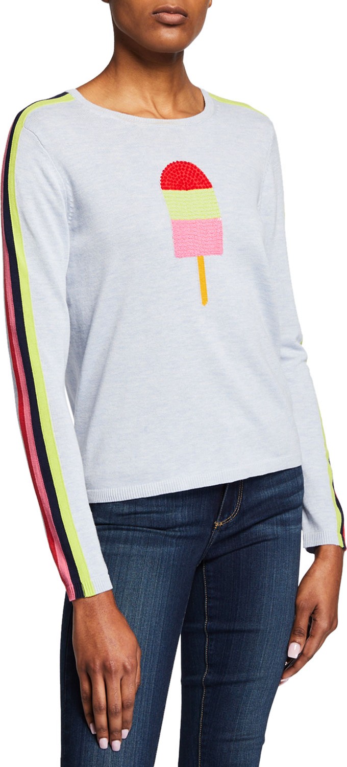 Lisa Todd Classic Pop Top Cotton Sweater w/ Stripes and Popsicle