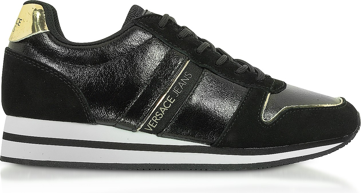 Versace Stella Black Coated Canvas & Suede Sneakers
