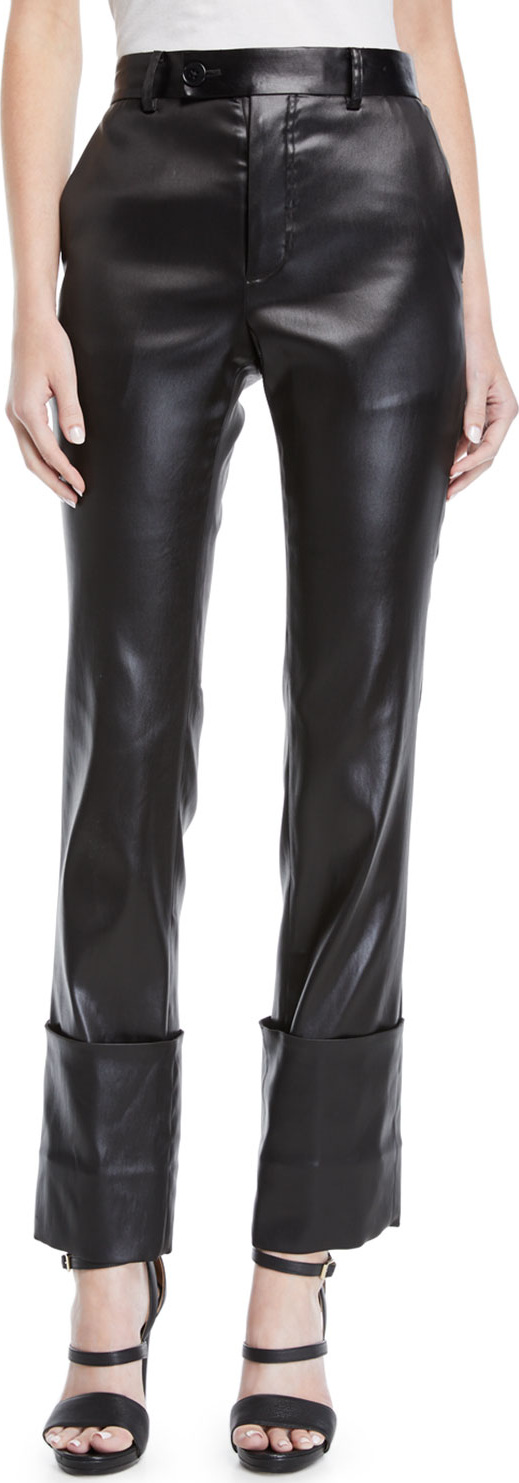 Helmut Lang Extreme Turn Up Lacquered High-Rise Faux-Leather Trousers