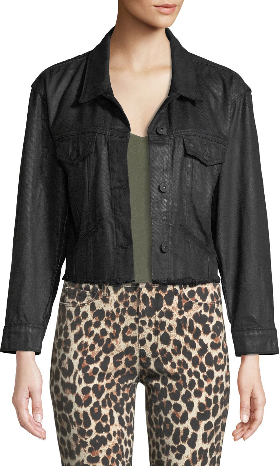 PAIGE Tori Button-Front Coated Denim Jacket