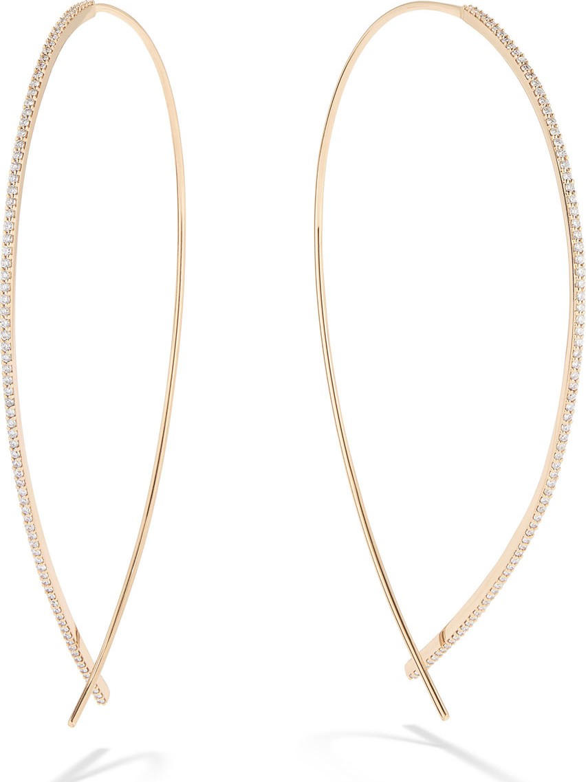 Lana 14k Gold Large Upside Down Skinny Diamond Hoop Earrings