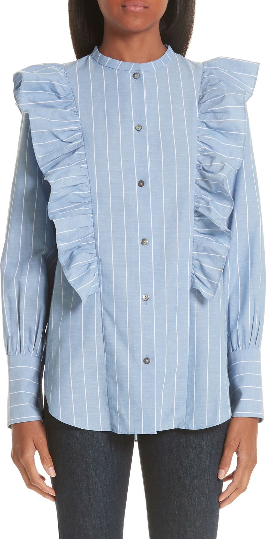 Rejina Pyo Isla Ruffle Pinstripe Blouse