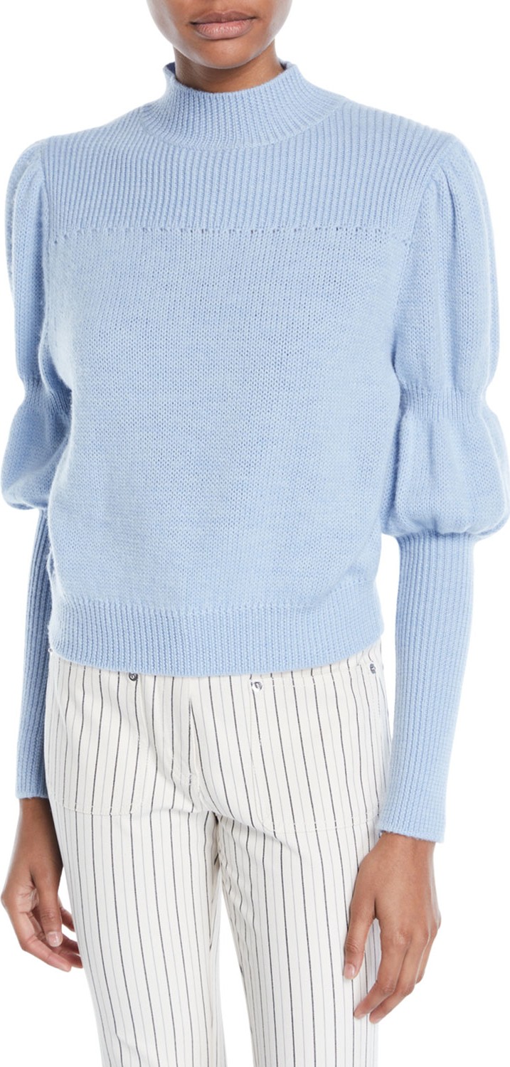 Derek Lam 10 Crosby High-Neck Puff-Sleeve Wool Sweater