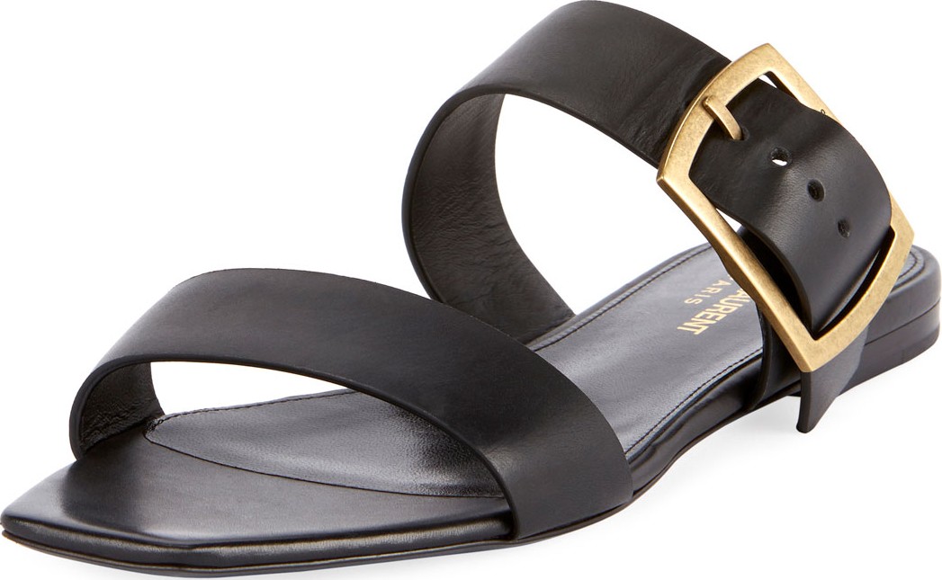 Saint Laurent Jodie Flat Leather Slide Sandals