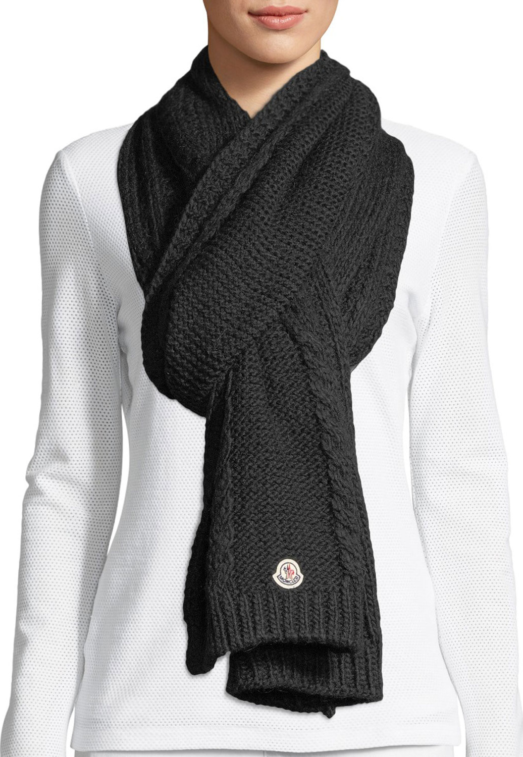 Moncler Fisherman Scarf w/ Logo Patch