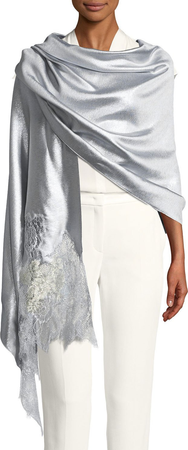 Valentino Metallic Shawl w/ Lace Trim
