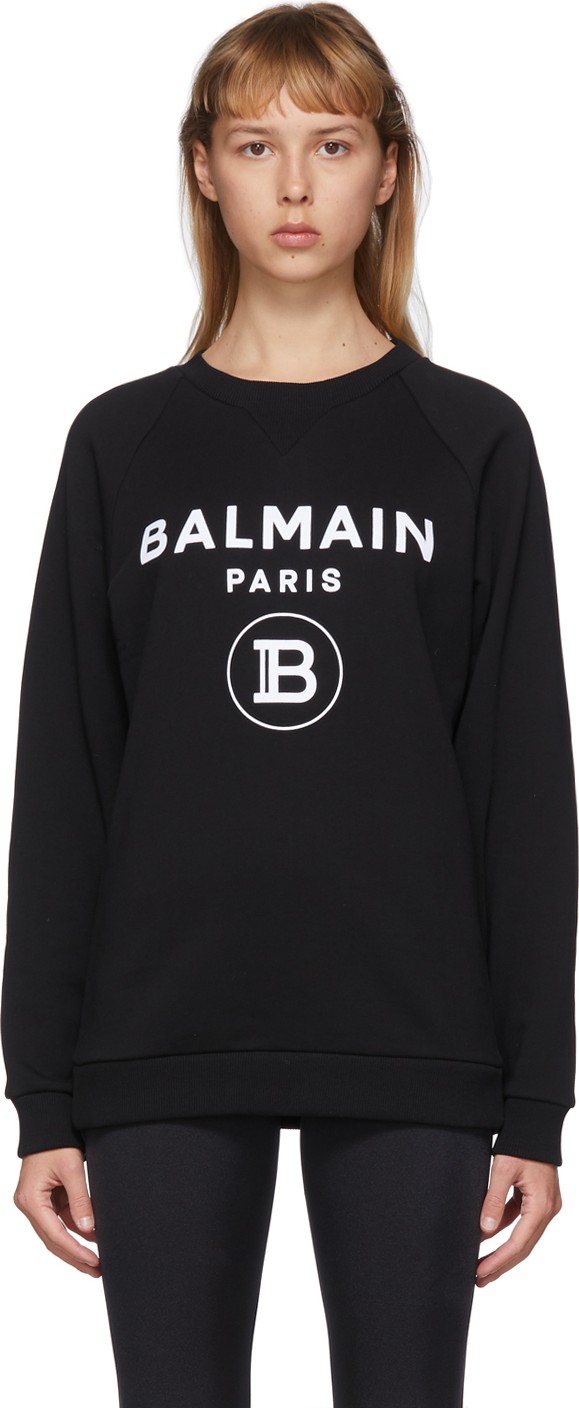 Balmain Black Flocked Logo Sweatshirt