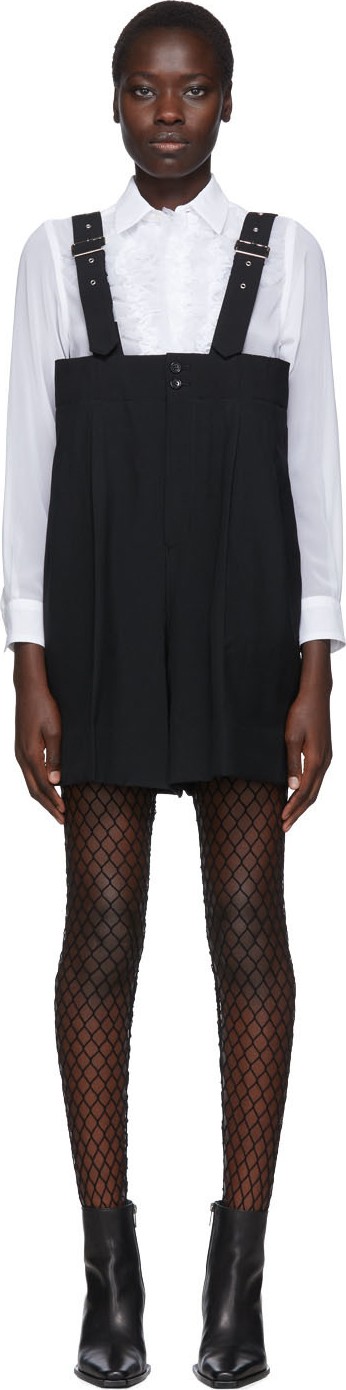 Comme Des Garcons Black Wool Suspender Shorts