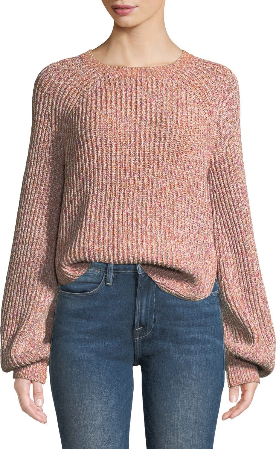 FRAME DENIM Marled Raglan Crewneck Pullover Sweater