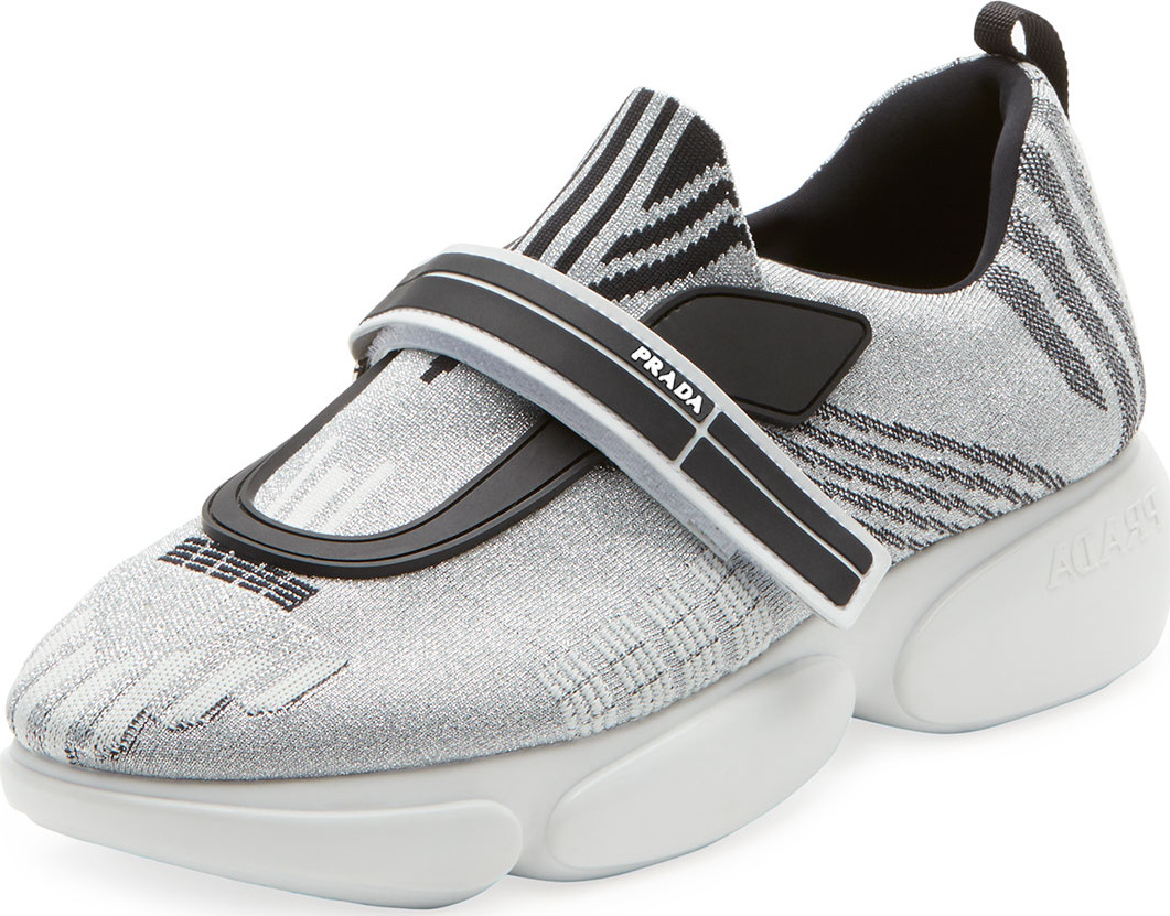 Prada Metallic Knit Trainer Sneakers
