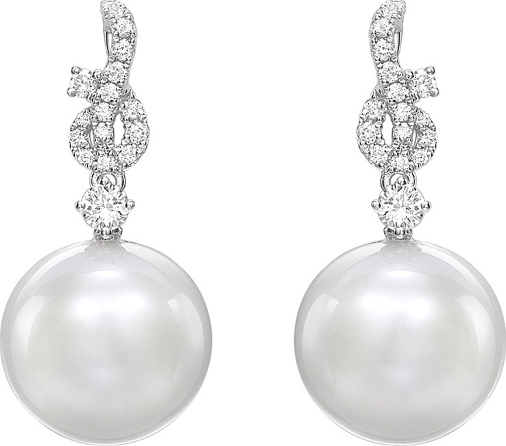 Kiki McDonough 18k White Gold Pearl Drop Earrings w/ Diamond Twist