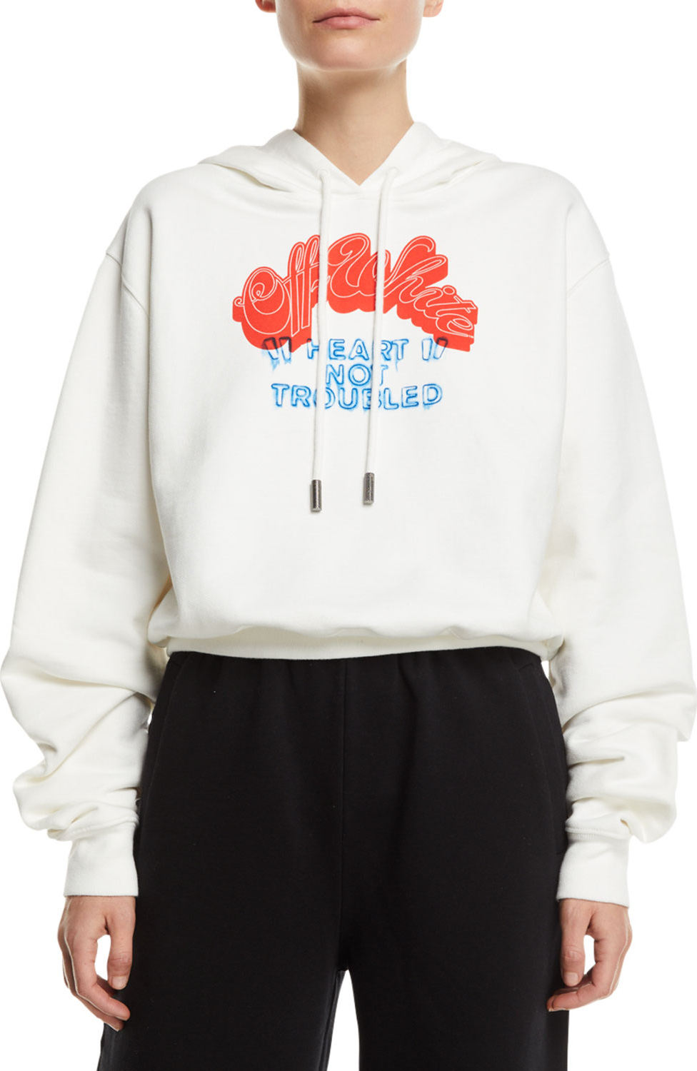 Off White Heart Not Troubled Logo Crop Hoodie Sweatshirt