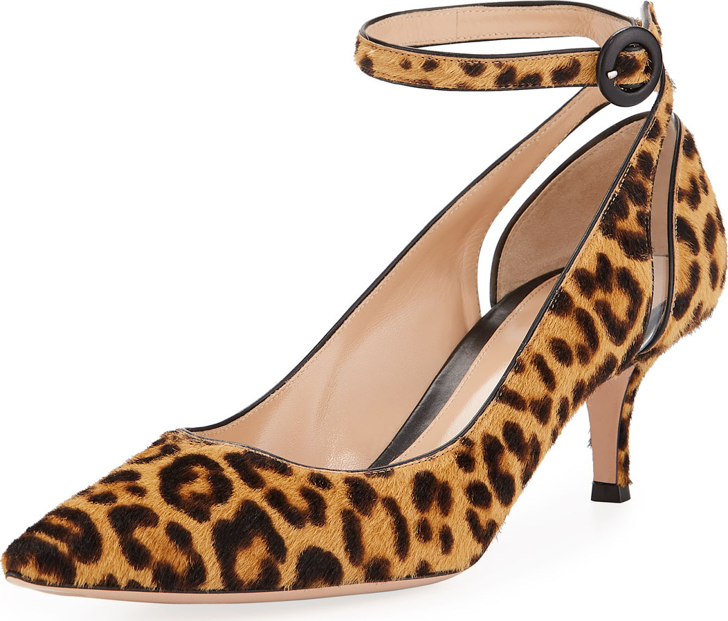 Gianvito Rossi Leopard-Print Fur Ankle-Strap Pumps