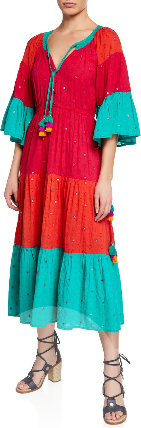 Tessora Flora Embroidered Flutter-Sleeve Coverup Dress