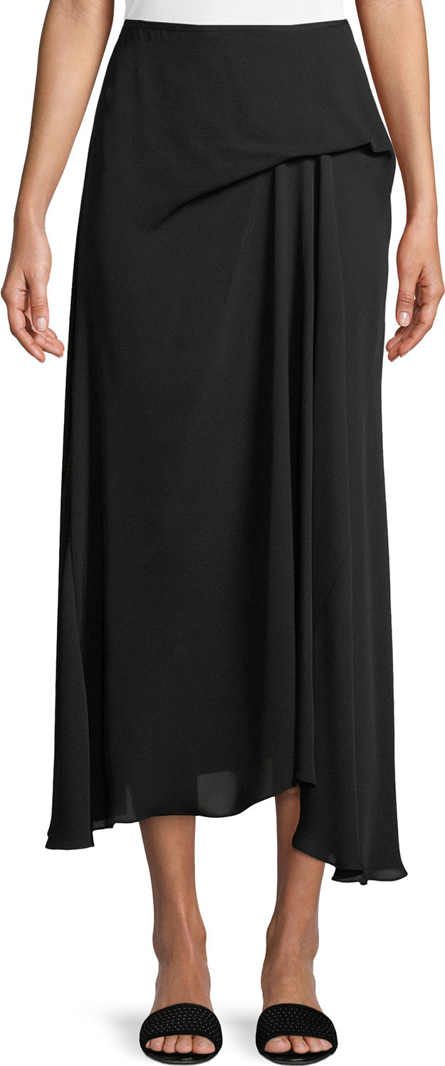 Theory Side-Drape Classic Silk Georgette Midi Skirt