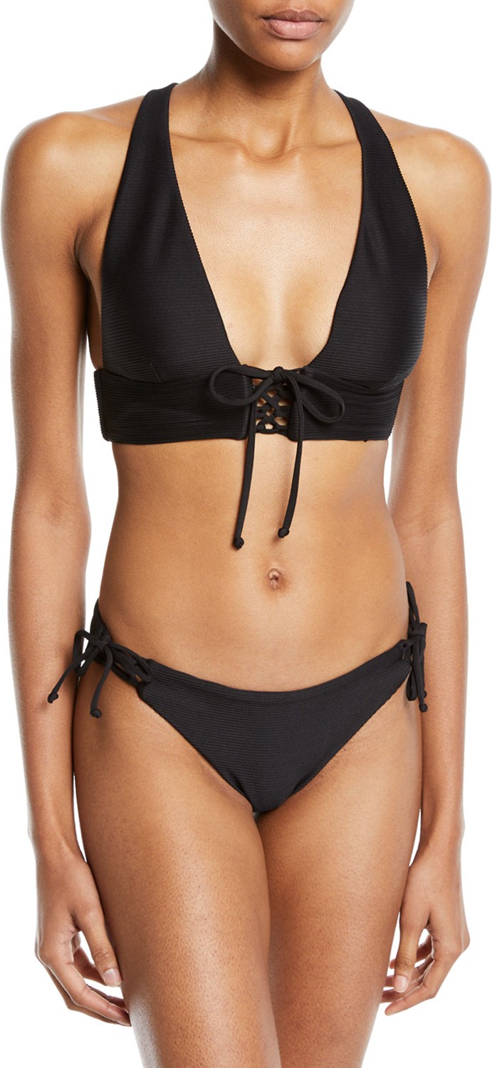 Onia Victoria Lace-Up Triangle Bikini Swim Top