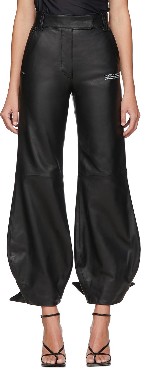 Off White Black Leather Bow Trousers