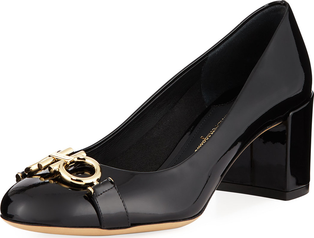 Salvatore Ferragamo Gancini Patent 55mm Pump, Nero