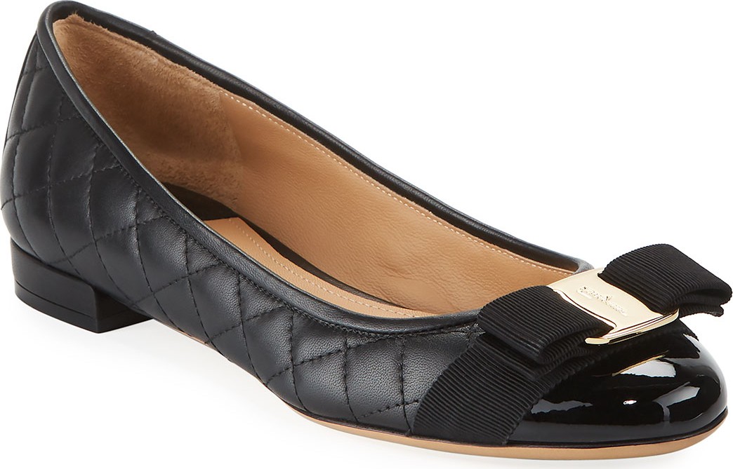Salvatore Ferragamo Varinaq Quilted Bow Ballet Flats