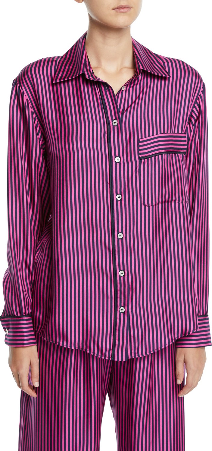 Maggie Marilyn Hand In My Hand Striped Silk Button-Down Shirt