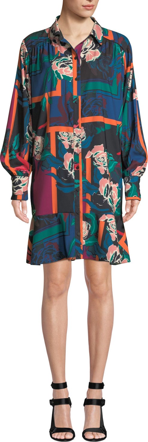 Parker Norma Printed Flounce Long-Sleeve Shirtdress