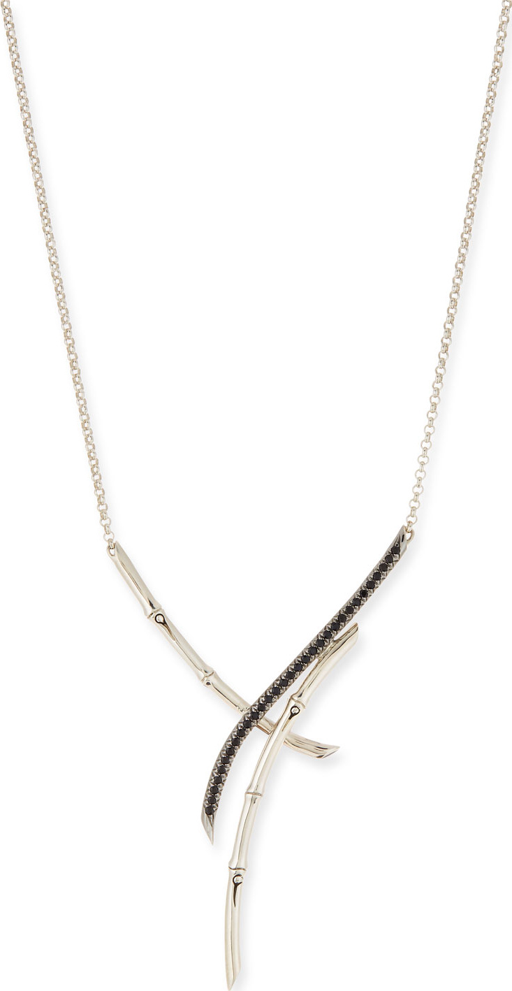 John Hardy Bamboo Silver Y-Pendant Necklace w/ Black Pavé