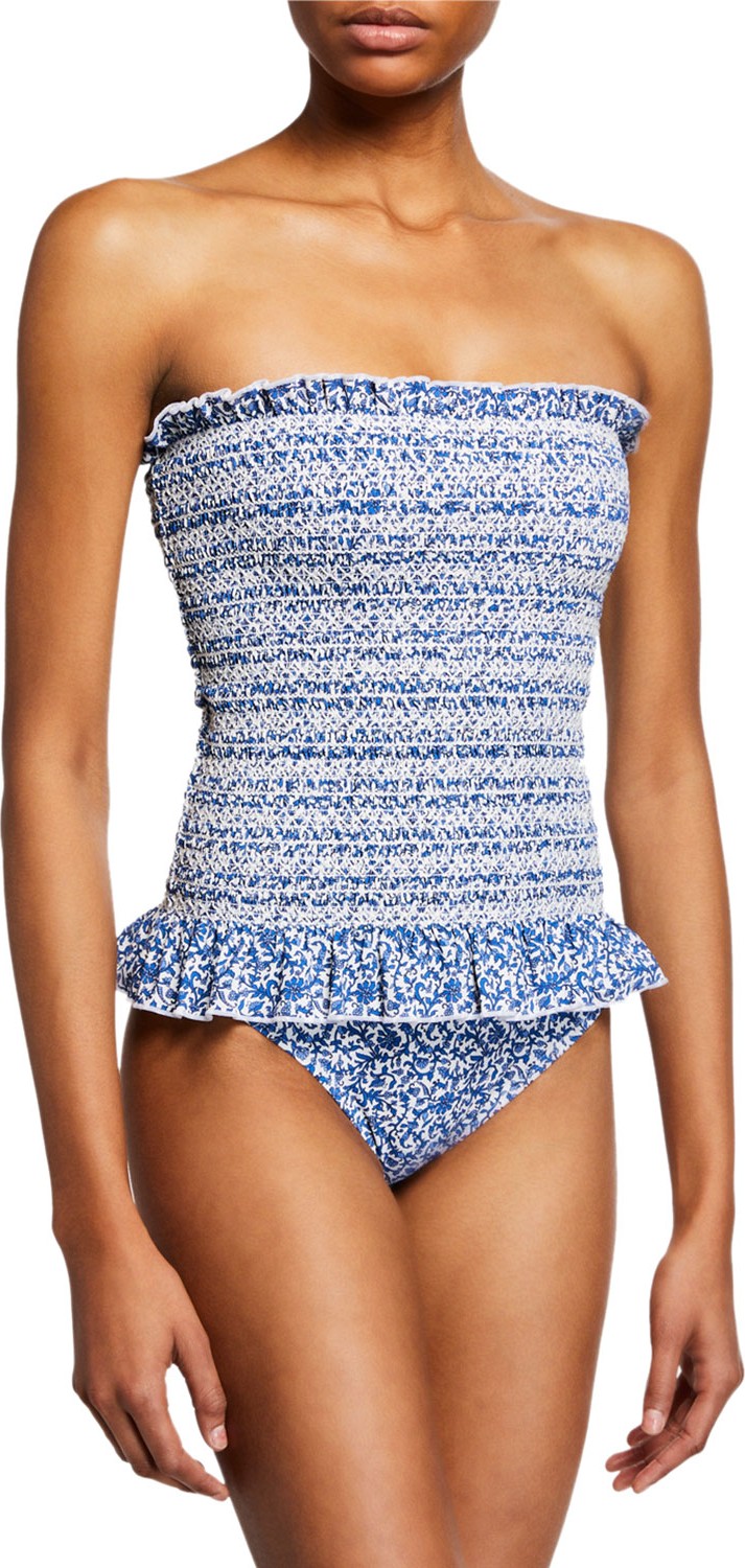 Tory Burch Strapless Smocked One-Piece Swimsuit