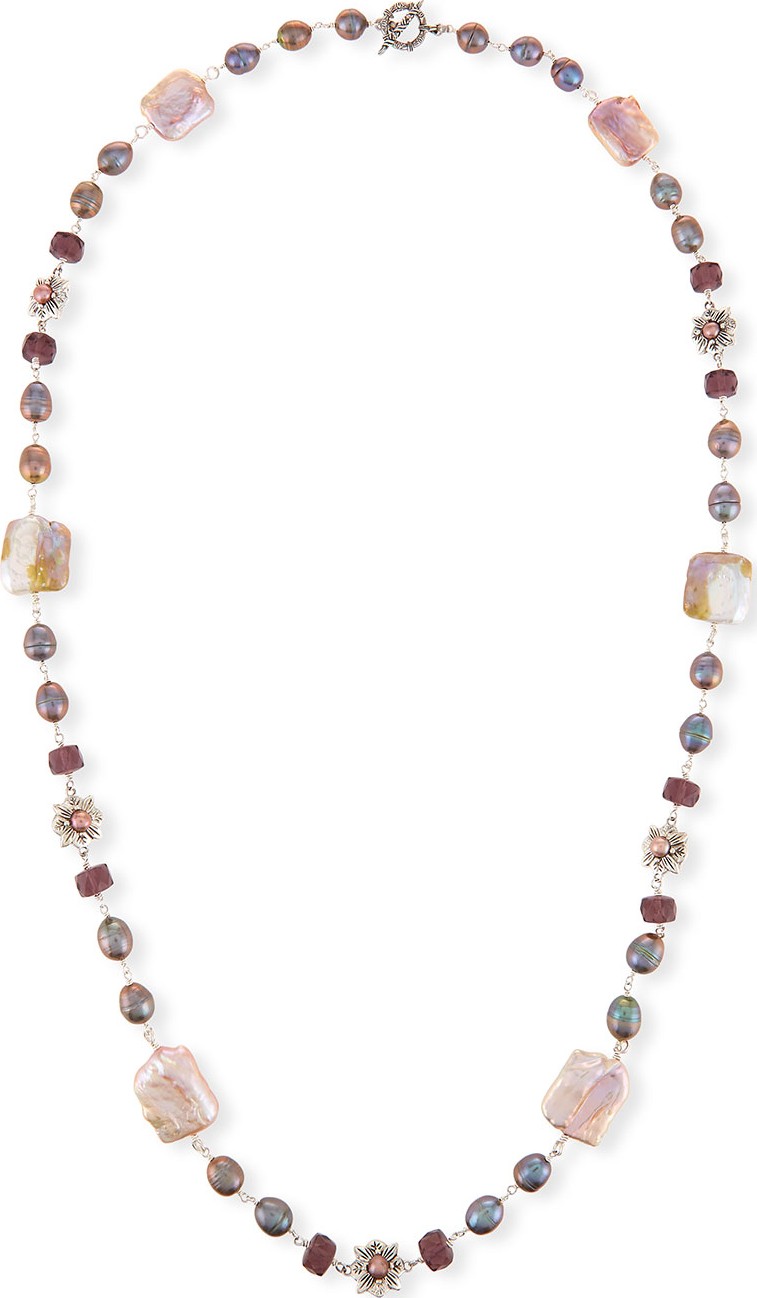 Stephen Dweck Beaded Station Necklace, Pink/Purple, 37.5"L