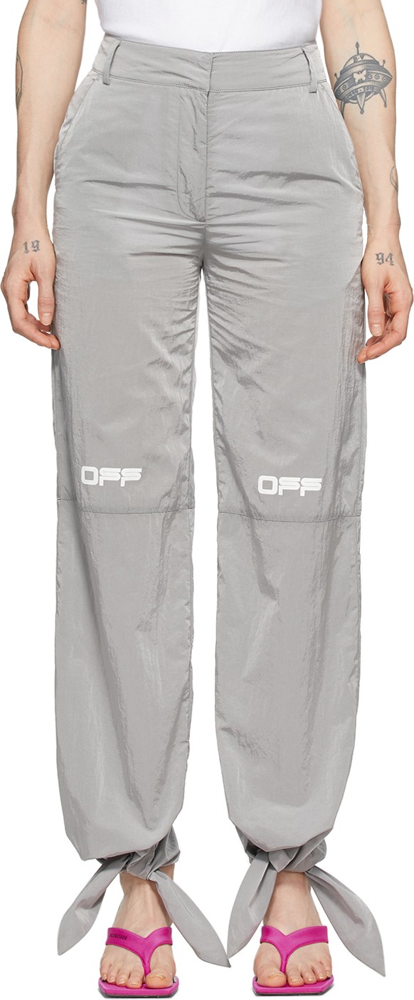 Off White Grey Nylon Bow Lounge Pants
