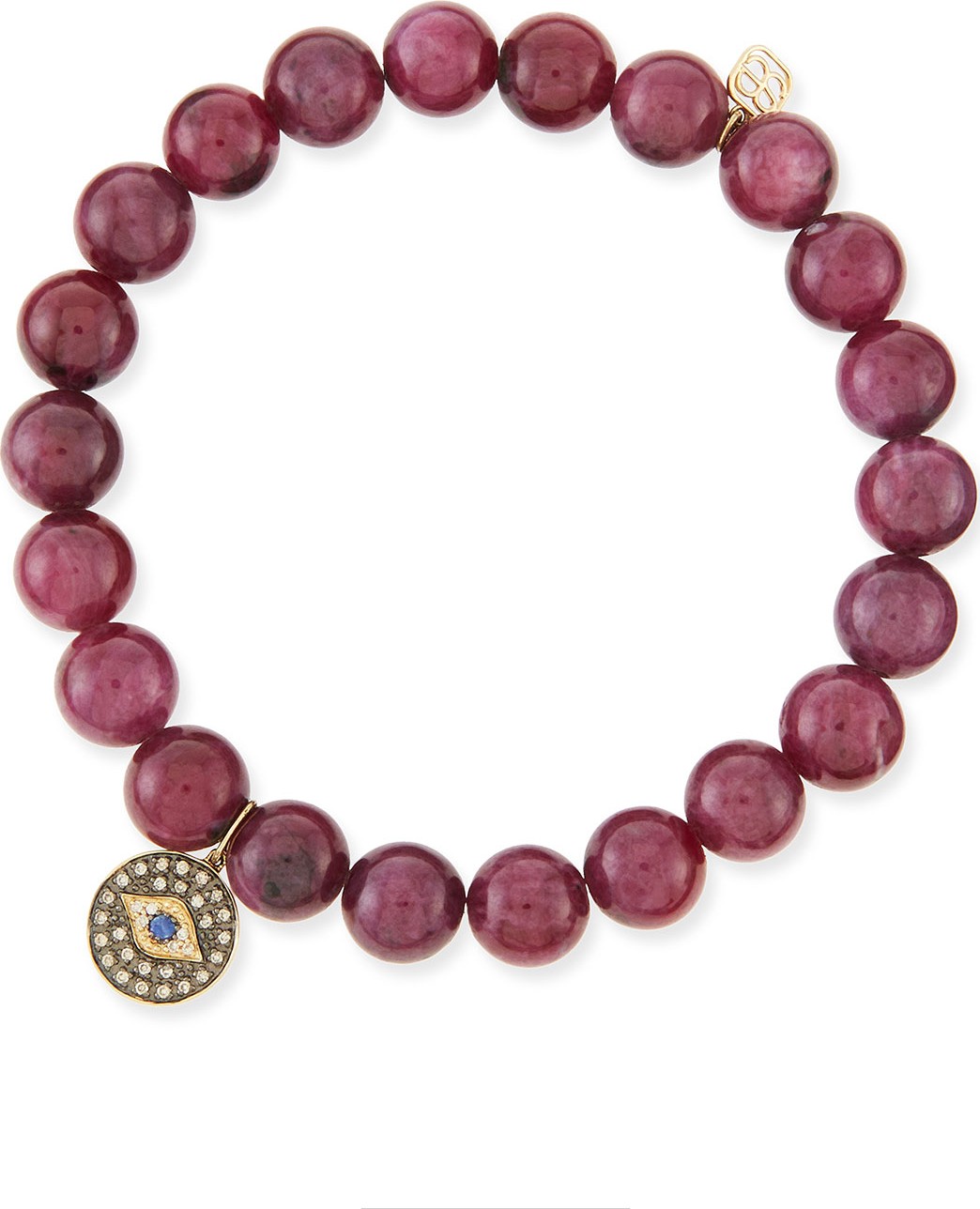 Sydney Evan 8mm Natural Ruby Beaded Bracelet with 14k Gold/Diamond Round Evil Eye Charm (Made to Order)