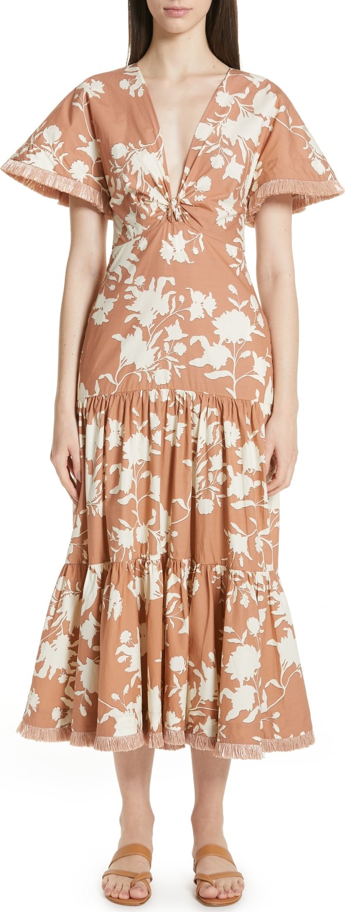 Johanna Ortiz Tea House Raffia Trim Floral Print Dress