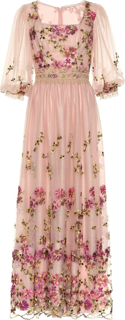 Costarellos Floral-embroidered tulle gown