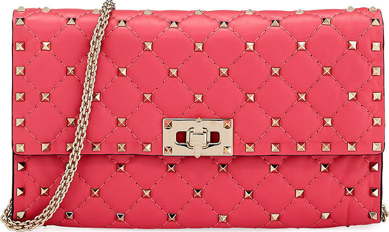 Valentino Rockstud Spike Quilted Napa Leather Wallet on Chain