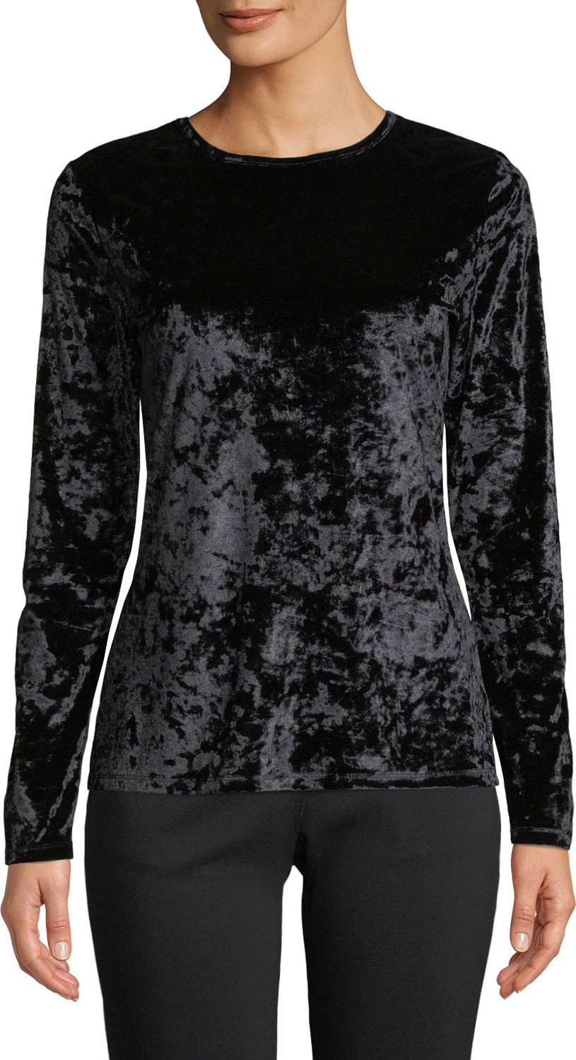 MICHAEL MICHAEL KORS Crewneck Long-Sleeve Crushed Velvet Top