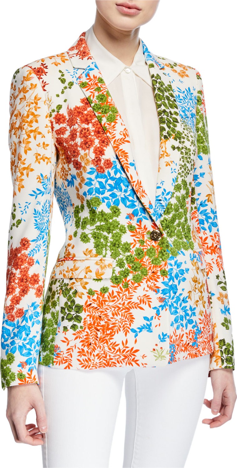 Escada Leaf Print One-Button Jacket