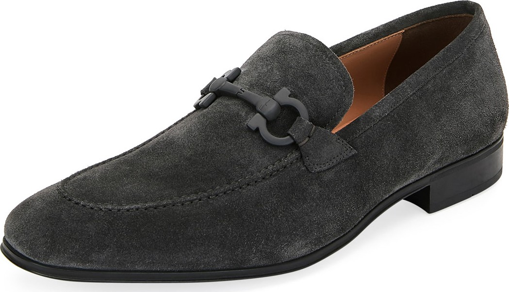 Salvatore Ferragamo Men's Flori 2 Suede Gancini Loafers, Gray