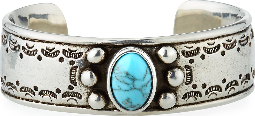 Saint Laurent Textured Turquoise Cuff Bracelet