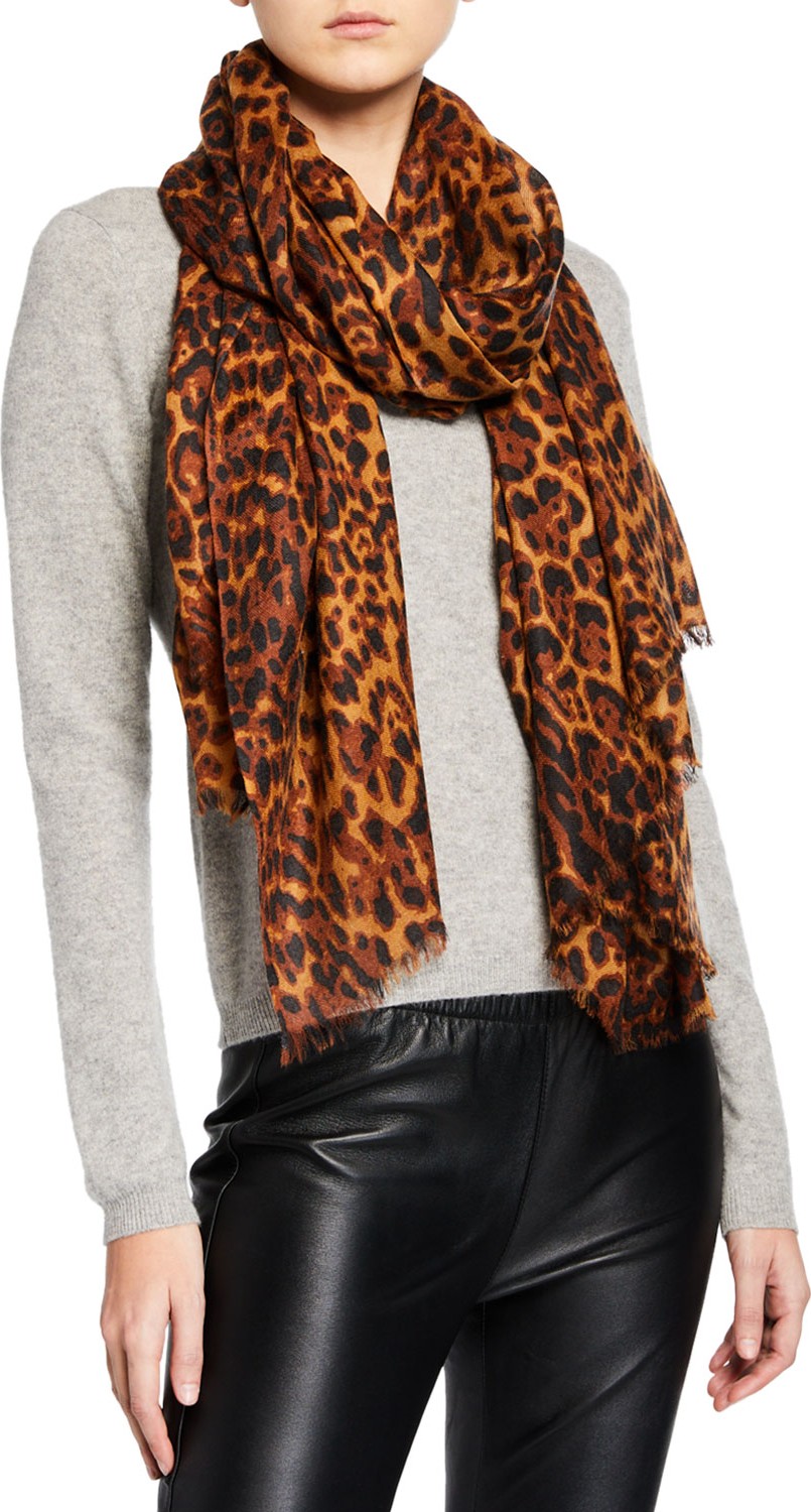 Sofia Cashmere Lightweight Cashmere Leopard-Print Scarf